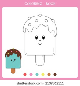 Simple educational game for kids. Vector illustration of cute ice cream for coloring book