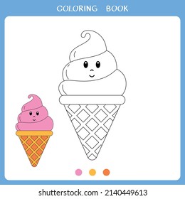 Simple educational game for kids. Vector illustration of cute ice cream for coloring book