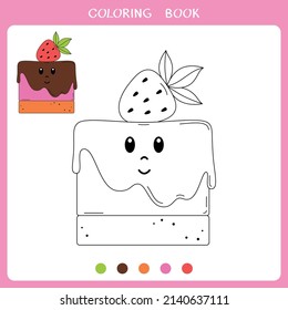 Simple educational game for kids. Vector illustration of cute cake for coloring book