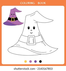 Simple educational game for kids. Vector illustration of cute witch hat for coloring book