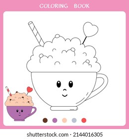 Simple educational game for kids. Vector illustration of cute coffee cup for coloring book
