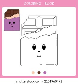 Simple educational game for kids. Vector illustration of cute chocolate for coloring book
