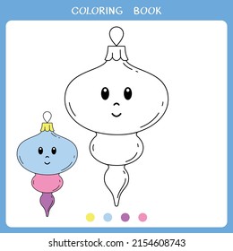 Simple educational game for kids. Vector illustration of cute christmas bauble for coloring book