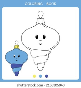 Simple educational game for kids. Vector illustration of cute christmas bauble for coloring book