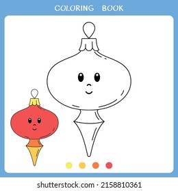 Simple educational game for kids. Vector illustration of cute christmas bauble for coloring book