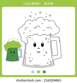 Simple educational game for kids. Vector illustration of cute mug of green cider for coloring book