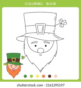 Simple educational game for kids. Vector illustration of cute Leprechaun for coloring book