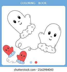 Simple Educational Game For Kids. Vector Illustration Of Cute Mittens For Coloring Book