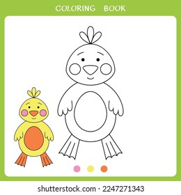 Simple juego educativo para los niños. Ilustración vectorial del pato lindo para el libro de colorear