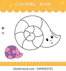 Simple educational game for kids. Vector worksheet with seashell for coloring book