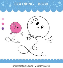 Simple educational game for kids. Vector worksheet with cute balloon for coloring book