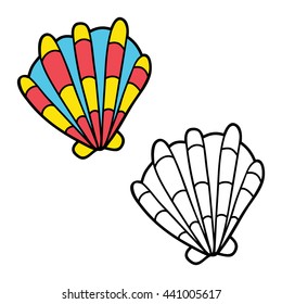 simple educational kids coloring page. Vector illustration of educational kids coloring page with cartoon shell for children, coloring and scrap book