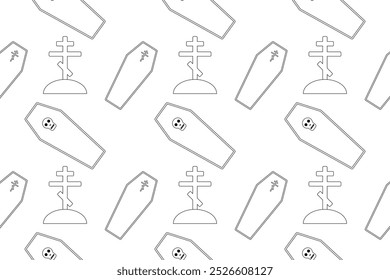 A simple and eerie Halloween coloring page with coffin and cross patterns. Ideal for Halloween activities and crafts.