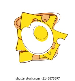 Simple egg and cheese toast vector. Slice of bread with egg. Morning meal. Breakfast.