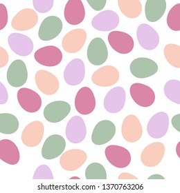 Simple egg pattern. Happy Easter. White background, cute colored eggs. The print is well suited for banner, postcard,packaging and textiles.