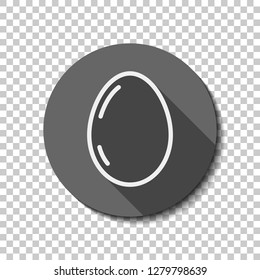 Simple egg with reflection, sign of easter, outline linear icon. flat icon, long shadow, circle, transparent grid. Badge or sticker style