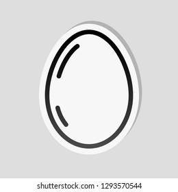 Simple egg with reflection, sign of easter, outline linear icon. Sticker style with white border and simple shadow on gray background
