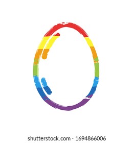 Simple egg with reflection, sign of easter, outline linear icon. Drawing sign with LGBT style, seven colors of rainbow (red, orange, yellow, green, blue, indigo, violet