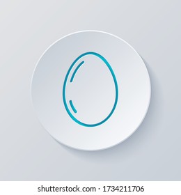 Simple egg with reflection, sign of easter, outline linear icon. Cut circle with gray and blue layers. Paper style
