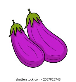 Simple eggplant, with colored hand drawn outline vector sketch illustration