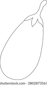 Simple eggplant outline vector illustration with clean black line art. Ideal for vegetable collections, healthy food graphics, farm illustrations, grocery icons, educational materials, and coloring pages.