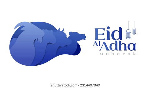 Einfach Eid Al Adha Banner mit opfem Animal Silhouette Papier Schneiden Stil