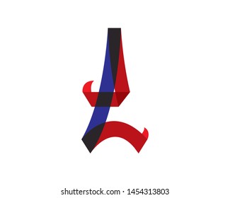 Simple Eiffel Tower with France COlour Touch Silhouette Vector