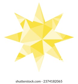 Simple estrella amarilla de ocho puntas con un patrón triangular abstracto dentro, ilustración vectorial
