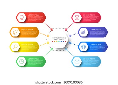 simple eight steps design layout infographic template with hexagonal elements. business process diagram for brochure, banner, annual report and presentation
