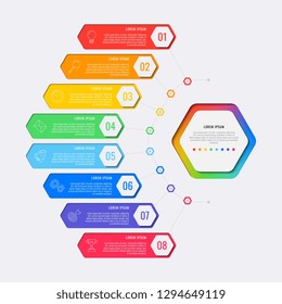 simple eight steps design layout infographic template with hexagonal elements. business process diagram for banner, poster, brochure, annual report and presentation with marketing icons. eps 10
