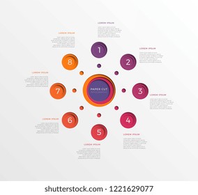 simple eight steps infographic template with round paper cut elements. business process diagram for brochure, banner, annual report and presentation. easy for edit and customize. eps10