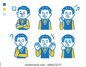 It is a simple elderly pose set illustration of two-tone color
