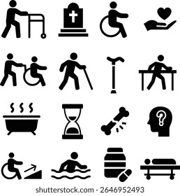 Simple Elderly Silhouette Icon Set