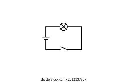 Simple electric circuit diagram icon vector. Battery, wire, light bulb and switch.