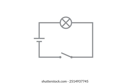 Simple electric circuit diagram icon vector. Battery, wire, light bulb and switch.
