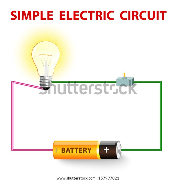 簡単な電気回路 電気回路 スイッチ 電球 ワイヤ バッテリ ベクターイラスト のベクター画像素材 ロイヤリティフリー
