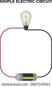 Simple Electric Circuit with Light Bulb and Battery Design Vector Illustration