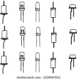 Diseños sencillos de componentes eléctricos hechos con diferentes líneas, formas y estructuras