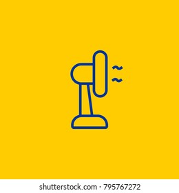 Simple electric fan blue line icon on yellow background