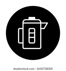 Simples ícone da chaleira elétrica em preto e branco que representa a preparação do chá e utilitário de aparelho de cozinha com design moderno