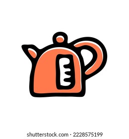 Einfache elektrische Wasserkocher-Ikone. Küchengerät zum Heizen von Wasser für Tee und Kaffee. Vektorgrafik einzeln auf weißem Hintergrund. Handgezeichneter Rahmen