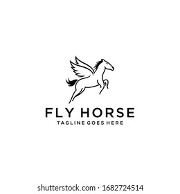 Simple Elegance flying horse with her wings Vector linear icons and logo design 