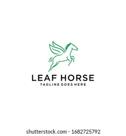 Simple Elegance flying horse with her wings leaf Vector linear icons and logo design 