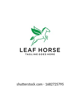 Simple Elegance flying horse with her wings leaf Vector linear icons and logo design 