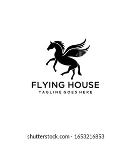Simple Elegance horse flying with wings Vector linear icons and logo design 