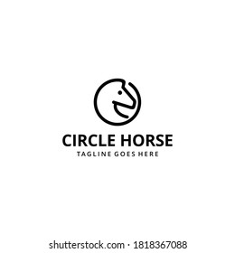 Simple Elegance illustration horse on circle sign Vector linear icons and logo design 