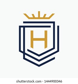 Simple and elegance letter h symbol inside abstract shield with crown on the white background. Simple emblem letter for your best business symbol. Vector illustration EPS.8 EPS.10