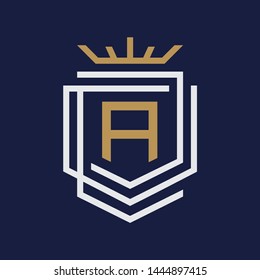 Simple and elegance A letter symbol inside abstract shield with crown. Simple emblem letter for your best business symbol. Vector illustration EPS.8 EPS.10