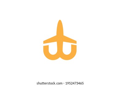 simple elegance letter w airplane logo identity design vector