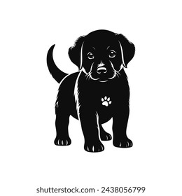Silueta de un cachorro en el vector sobre fondo blanco